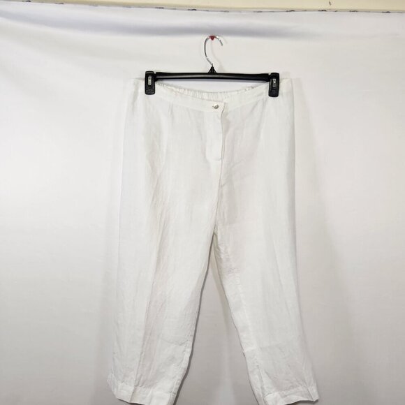 Vanity Made in Italy 100% Linen White Cropped Zip Button Front Pants Size 4XL - Picture 8 of 15